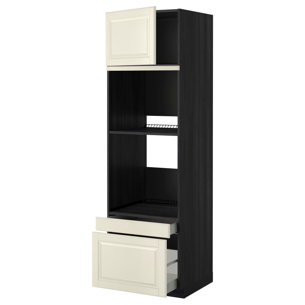 Высокий шкаф для духовки комбинированный, духовка + дверца, 2 ящика МЕТОД / МАКСИМЕРА, черный, Будбин белый с оттенком - фото 1