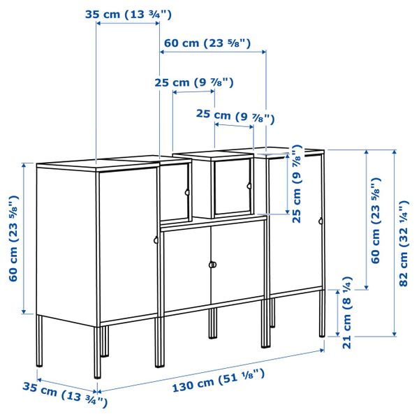 Комбинация для хранения, темно-синий серый-белый/розовый-красный 130x82 см IKEA ЛИКСГУЛЬТ 692.488.57 - схема-чертеж с размерами