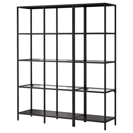 Шкаф, черно-коричневый/прозрачное стекло 151x36x175 см IKEA VITTSJÖ ВИТШЁ 892.796.21