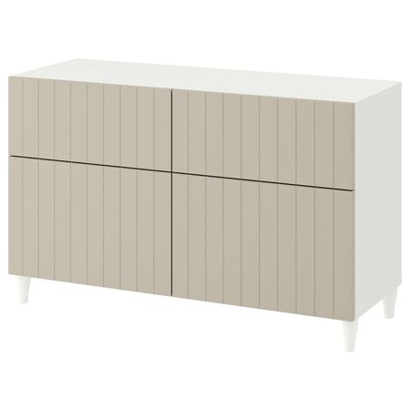 Комбинация для хранения с дверцами/ящ, белый/СУТТЕРВ/КАББАРП серо-бежевый 120x42x74 см IKEA BESTÅ БЕСТО 293.848.80