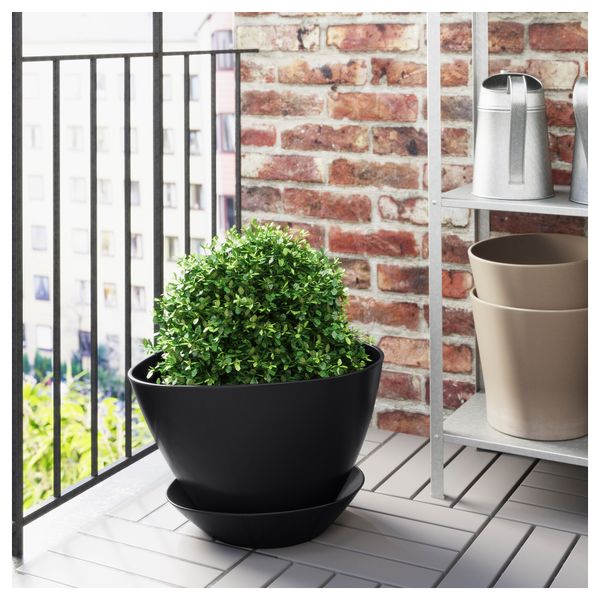 Горшок цветочный с поддоном БИГАРРО, черный д/дома/улицы, черный (32 см) - фото 2