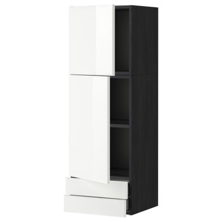 Навесной шкаф, 2 дверцы, 2 ящика МЕТОД / МАКСИМЕРА, черный, Рингульт белый