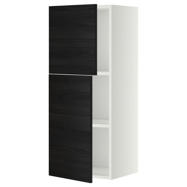 Навесной шкаф с полками, 2 дверцы МЕТОД, белый, Тингсрид черный - схема-чертеж с размерами