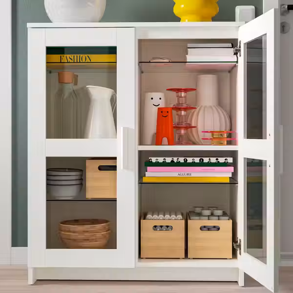 BRIMNES Шкаф с дверями - стекло/белый 78x95 см - фото 3