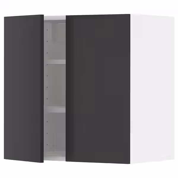 METOD Навесной шкаф с полками/2дверцы - белый/Nickebo матовый антрацит 60x60 см - фото 1