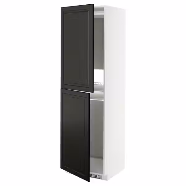 METOD Высокий шкаф д/холодильн/морозильн - белый/Bodbyn чёрный 60x60x200 см - фото 1