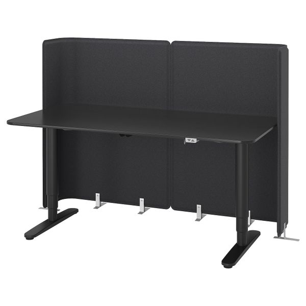 Стол-трансформер для приемной, ясеневый шпон, черная морилка, черный 160x80 120 см IKEA БЕКАНТ 192.882.47 - фото 1