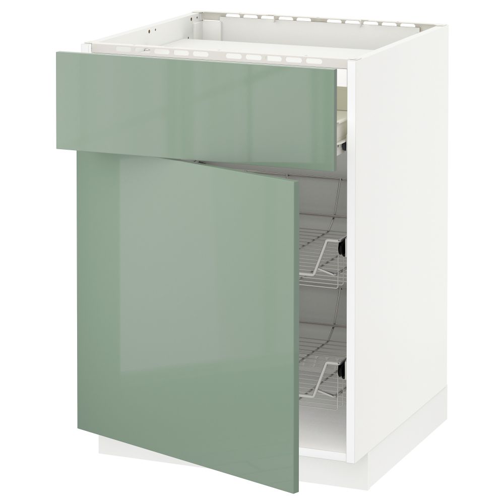 Напольный шкаф для варочной панели, ящик, 2 проволочных корзины МЕТОД / ФОРВАРА, белый, Калларп светло-зеленый (60x60 см) - фото 1