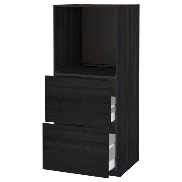 Высокий шкаф с 2 ящиками для/духовки, черный, Тингсрид черный 60x60x140 см IKEA МЕТОД / МАКСИМЕРА 692.370.95 - схема-чертеж с размерами