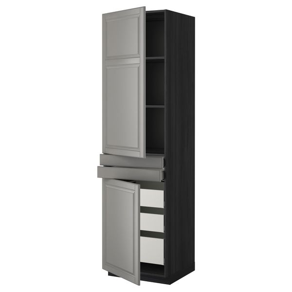 Высокий шкаф + полки, 5 ящиков, 2 дверцы, 2 фронтальных МЕТОД / МАКСИМЕРА, черный, Будбин серый - фото 1