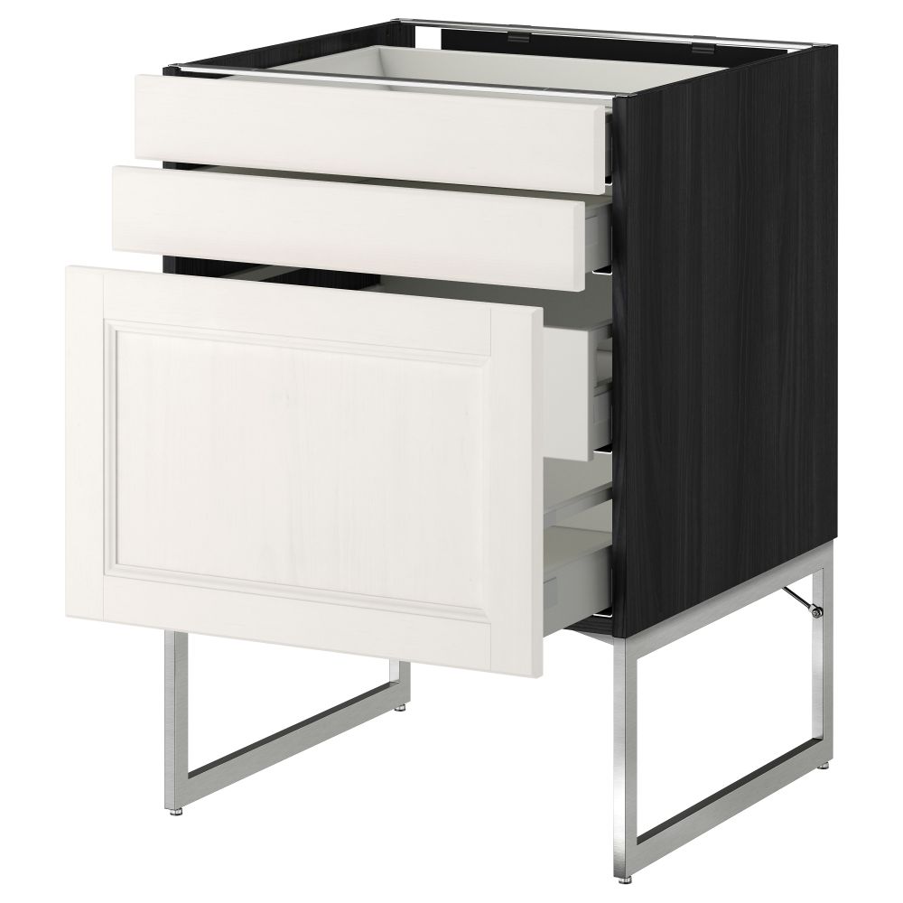 Напольный шкаф 3 фронтальных панели, 2 нижних, 2 средних ящика МЕТОД / МАКСИМЕРА, черный, Лаксарби белый - схема-чертеж с размерами