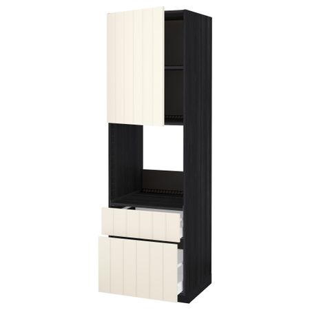 Высокий шкаф для духовки + дверь, 2 ящика МЕТОД / МАКСИМЕРА, черный, Хитарп белый с оттенком