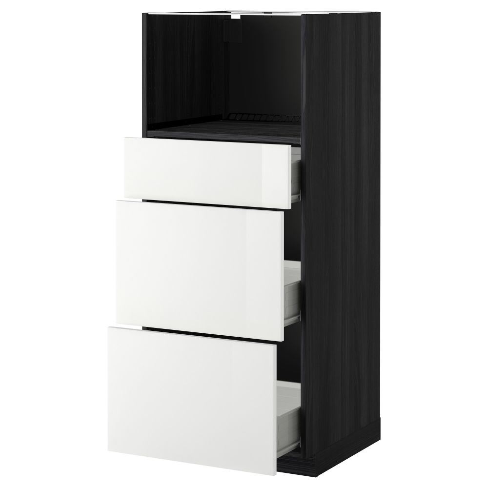 Высокий шкаф для СВЧ с 3 ящиками МЕТОД / ФОРВАРА, черный, Рингульт белый (60x60x140 см) - фото 1