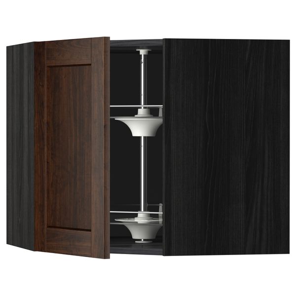 Угловой навесной шкаф с вращающейся секцией МЕТОД, черный, Эдсерум коричневый - схема-чертеж с размерами