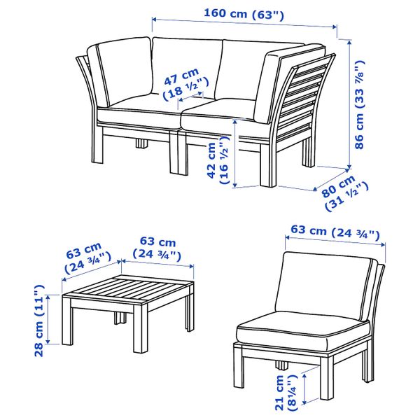 4-местный комплект садовой мебели, коричневая морилка/ЙЭРПОН/дувхольмен антрацит IKEA ÄPPLARÖ ЭПЛАРО 793.053.81 - схема-чертеж с размерами