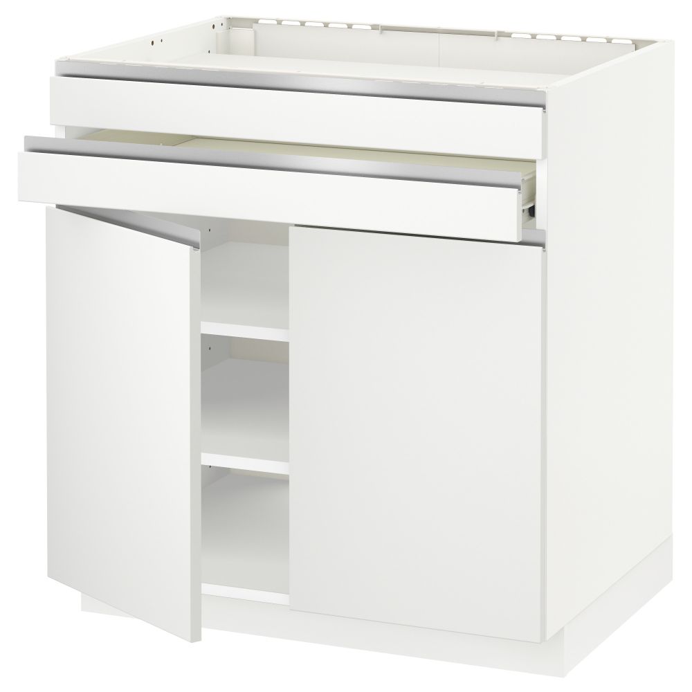 Напольный шкаф для варочной панели, 2 ящика, 2 фасада, 1 ящик МЕТОД / ФОРВАРА, белый, Нодста белый (80x60 см) - схема-чертеж с размерами