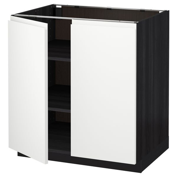 Напольный шкаф с полками, 2 двери МЕТОД, черный, Воксторп белый - схема-чертеж с размерами