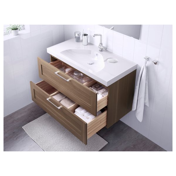 Шкаф для раковины с 2 ящиками ГОДМОРГОН / ЭДЕБОВИКЕН, под грецкий орех (100x49x64 см) - схема-чертеж с размерами