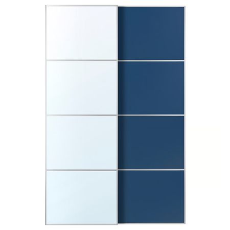 AULI / MEHAMN Пара раздвижных дверей - алюминий зеркальное стекло/двусторонний синий 150x236 см