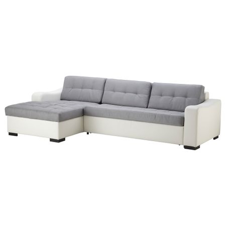 Угловой диван-кровать c модулем для хранения, левосторонний ЛИАРУМ / ЛАСЕЛЕ, Оннарп серый, Бумстад белый