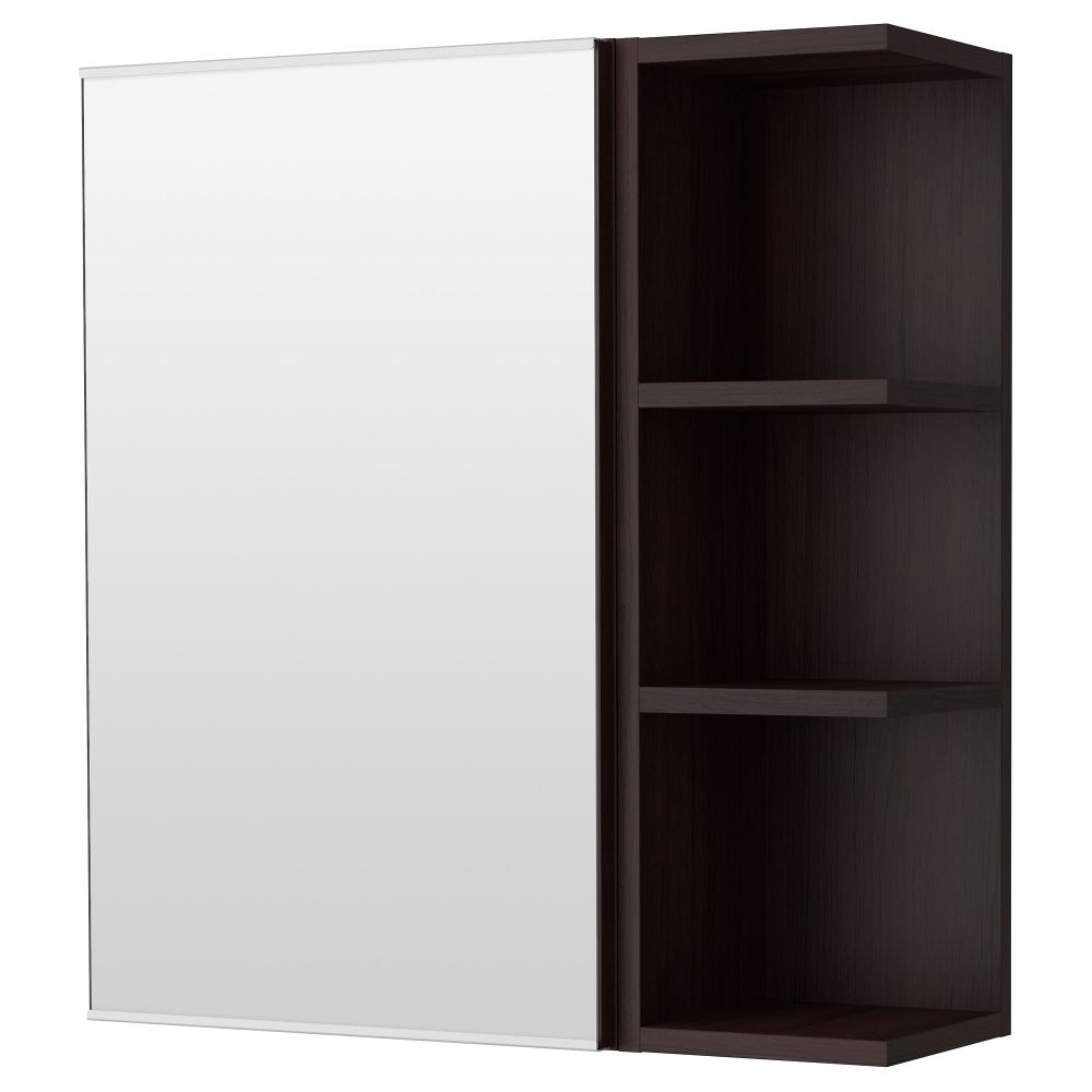Шкафчик зеркальный с 1 дверцей, 1 торцевой секция ЛИЛЛОНГЕН, черно-коричневый (60x21x64 см) - фото 1