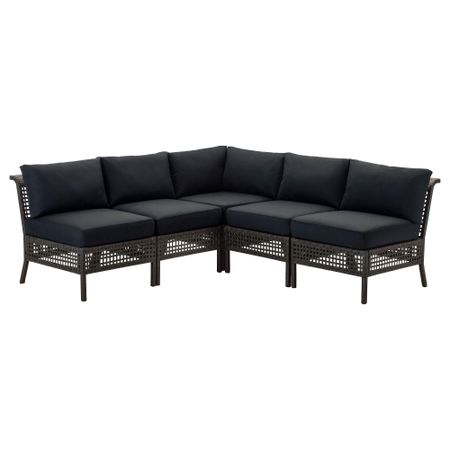 Садовый угловой диван 3 + 2 КУНГСХОЛЬМЕН / КУНГСЭ, черно-коричневый, черный (204/204x80x73 см)