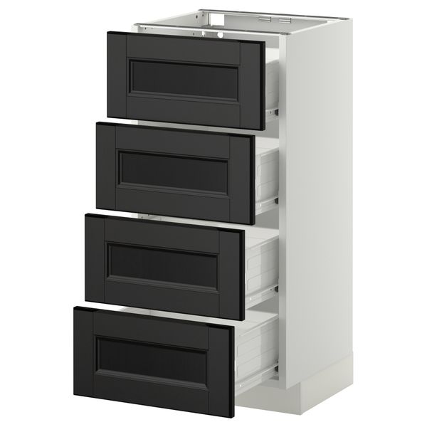 Напольный шкаф 4 фронтальных панели/4 ящика МЕТОД / ФОРВАРА, белый, Лаксарби черно-коричневый - схема-чертеж с размерами