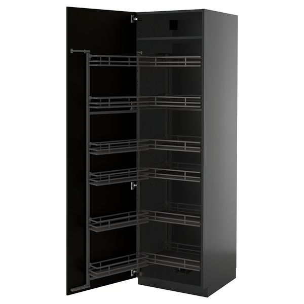 METOD Высокий шкаф с выдвижным модулем - черно-серый/Bodbyn чёрный 60x60x200 см - фото 1