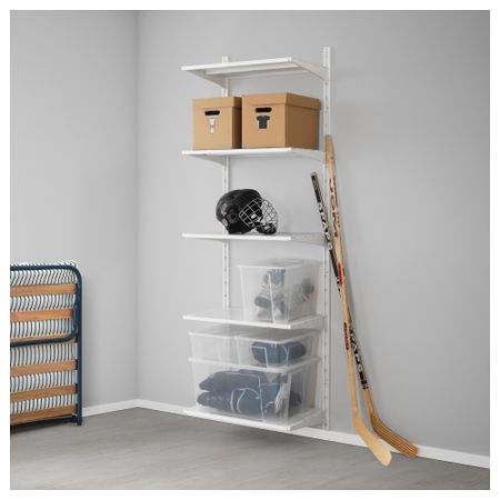 Настенная шина, полки АЛЬГОТ, металлический белый (66x41x197 см)