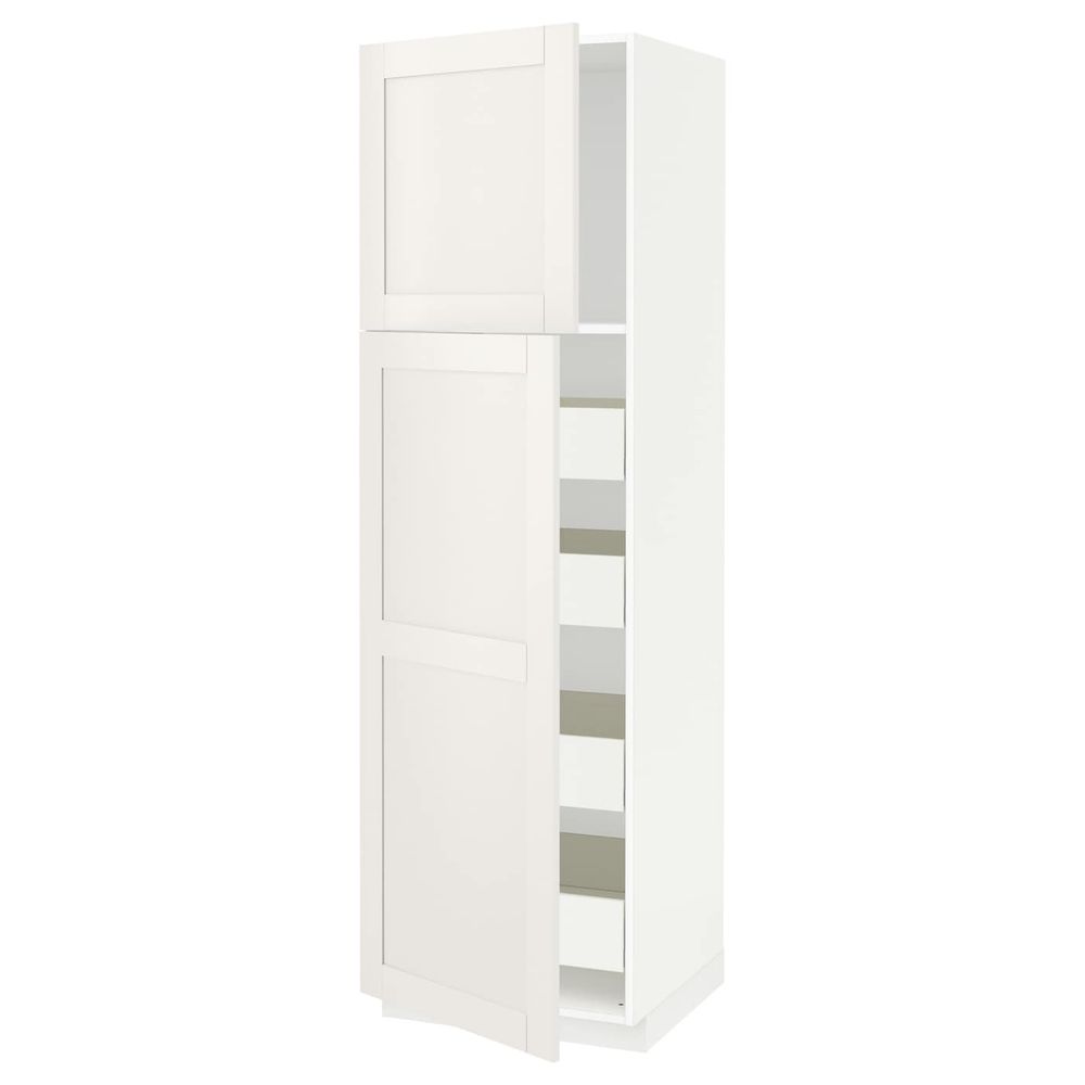 Высокий шкаф/2дверцы/4ящика, белый/Сэведаль белый 60x60x200 см IKEA МЕТОД / ФОРВАРА 293.780.06 - схема-чертеж с размерами