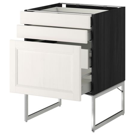 Напольный шкаф 3 фронтальных панели, 2 нижних, 2 средних ящика МЕТОД / МАКСИМЕРА, черный, Лаксарби белый