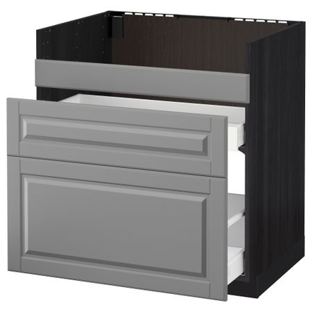 Напольный шкаф под мойку ДУМШЁ, 3 фасада, 2 ящика МЕТОД / МАКСИМЕРА, черный, Будбин серый