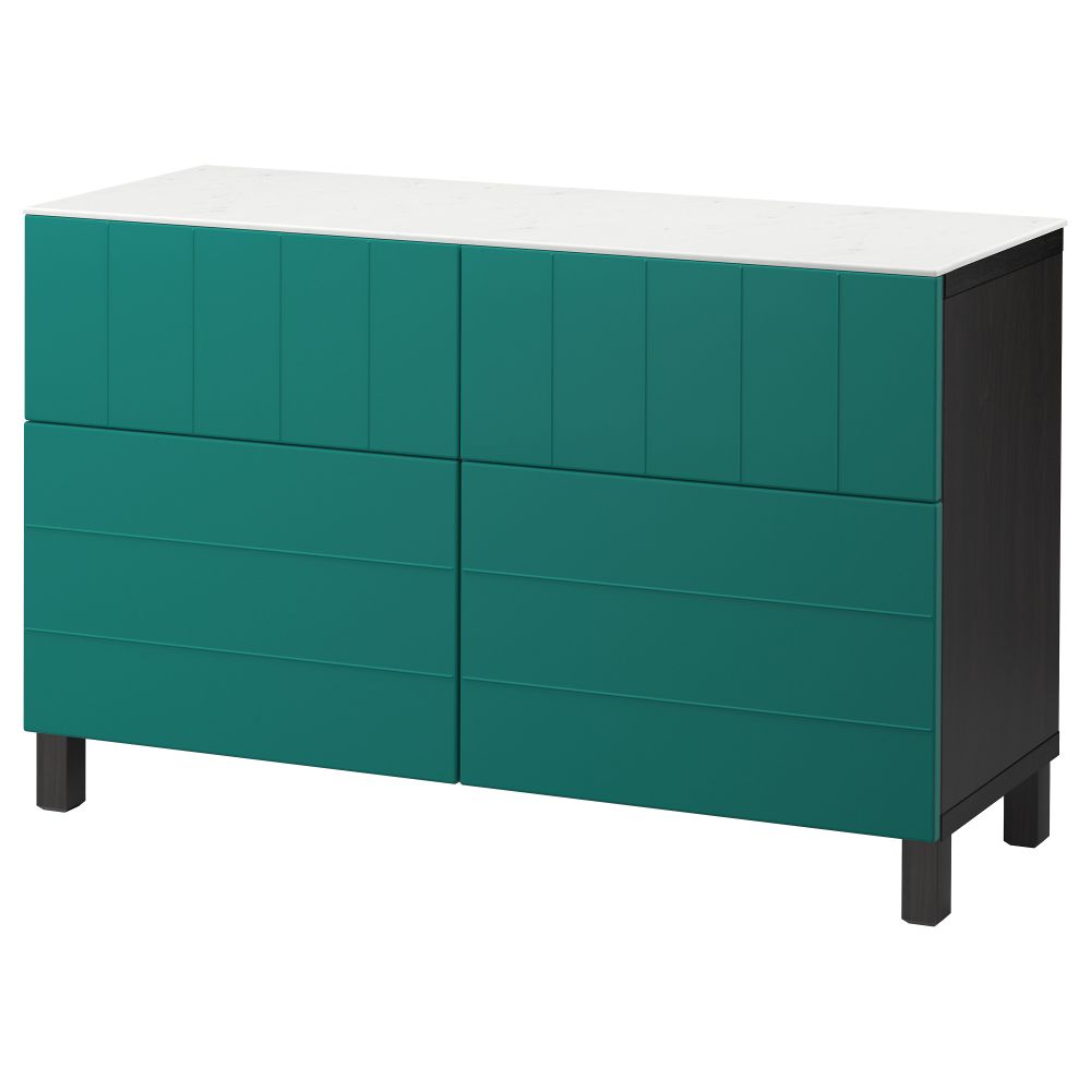 Комбинация для хранения с дверцами, ящиками БЕСТО, черно-коричневый, Халлставик сине-зеленый (120x42x74 см) - фото 1