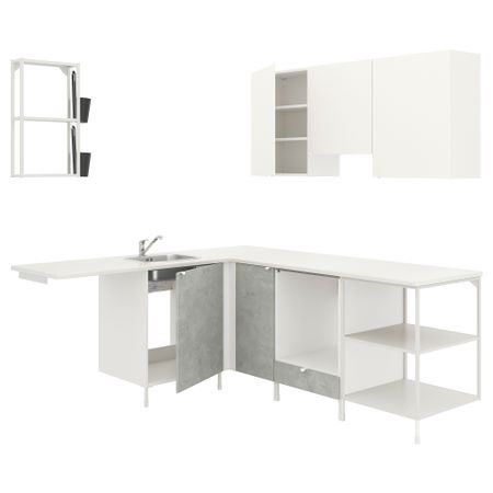 Угловая кухня, белый, под бетон белый IKEA BEGIVENHET БЕГИВЕНХЕТ 193.379.93