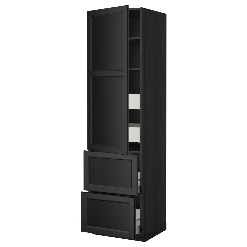 Высокий шкаф + полки, 4 ящика, 2 дверцы МЕТОД / МАКСИМЕРА, черный, Лаксарби черно-коричневый - фото 1