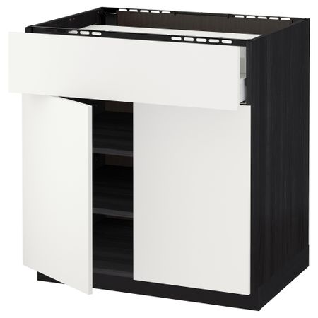 Напольный шкаф для варочной панели, ящик, полка, 2 дверцы МЕТОД / МАКСИМЕРА, черный, Хэггеби белый