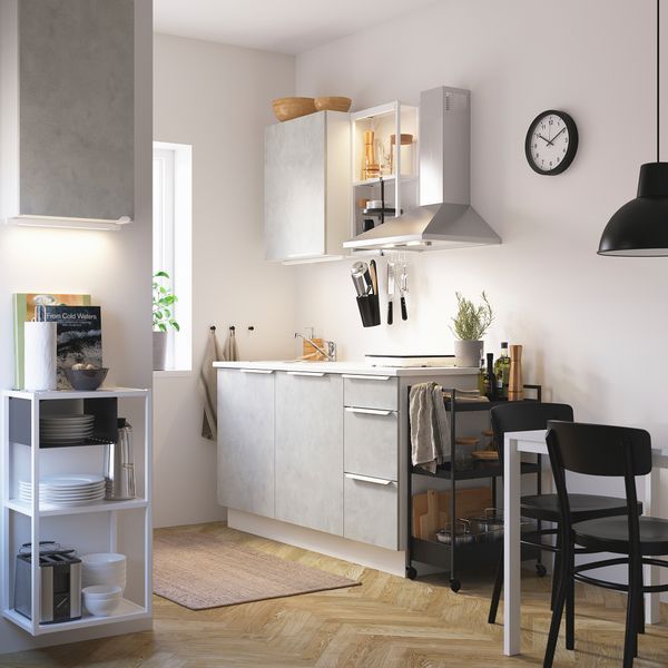 Кухня, 163x63.5x222 см, белый, под бетон IKEA BEGIVENHET БЕГИВЕНХЕТ 393.373.41 - фото 4