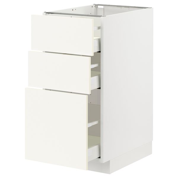 Напольный шкаф с 3 ящиками, белый, Vallstena белый, 40x60 см IKEA METOD МЕТОД, MAXIMERA МАКСИМЕРА 695.072.09 - фото 1