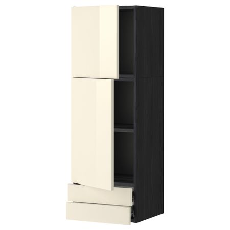 Навесной шкаф, 2 дверцы, 2 ящика МЕТОД / ФОРВАРА, черный, Рингульт кремовый