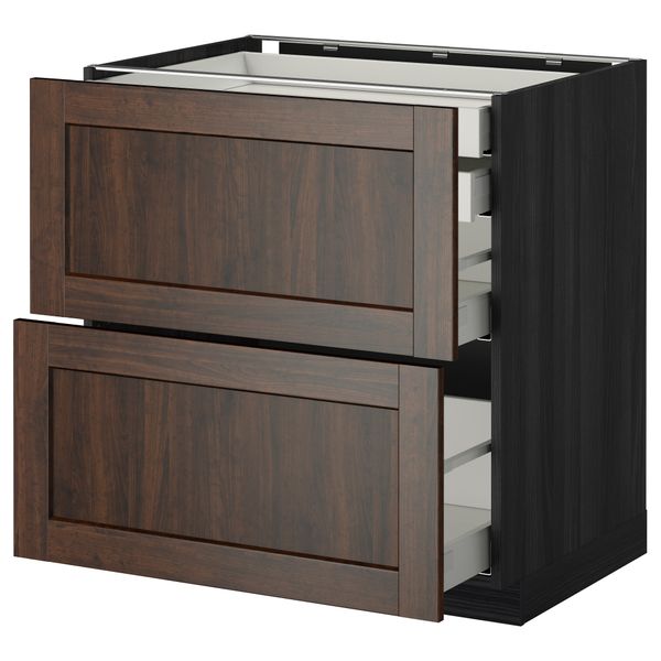 Напольный шкаф 2 фронтальные панели, 2 нижних, 1 средний, 1 высокий ящик МЕТОД / МАКСИМЕРА, черный, Эдсерум коричневый - фото 1