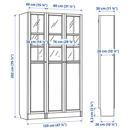 Стеллаж, панельные, стеклянные двери, белый/стекло 120x30x202 см IKEA BILLY БИЛЛИ / OXBERG ОКСБЕРГ 392.817.92