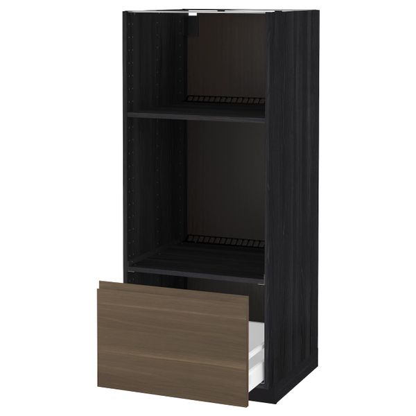 Высокий шкаф с ящиком для духовки/СВЧ, черный/Воксторп грецкий орех 60x60x140 см IKEA МЕТОД / МАКСИМЕРА 892.390.79 - фото 1
