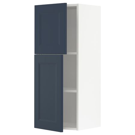 Навесной шкаф с полками/2дверцы, белый Акстад/матовая поверхность синий 40x100 см IKEA METOD МЕТОД 494.019.54