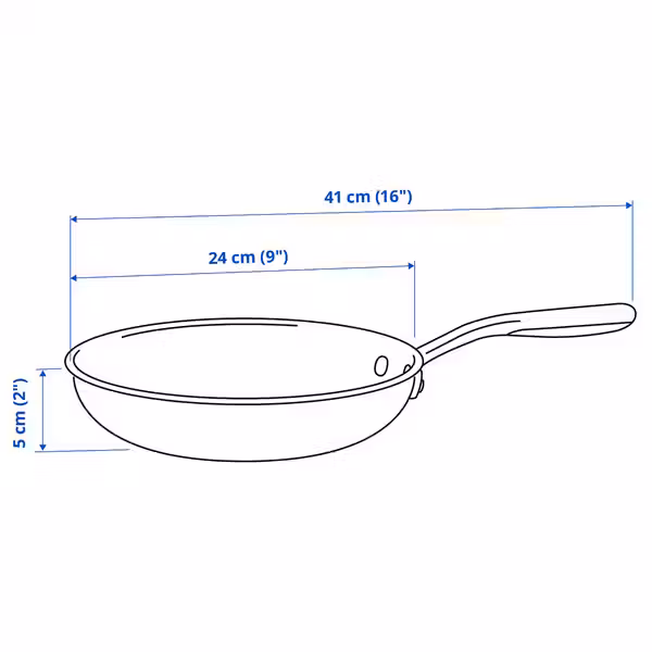 SENSUELL Сковорода - нержавеющ сталь/серый 24 см - схема-чертеж с размерами