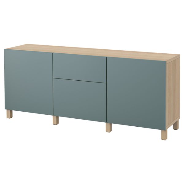 Комбинация для хранения с ящиками БЕСТО, под беленый дуб, Вальвикен серо-бирюзовый - фото 1