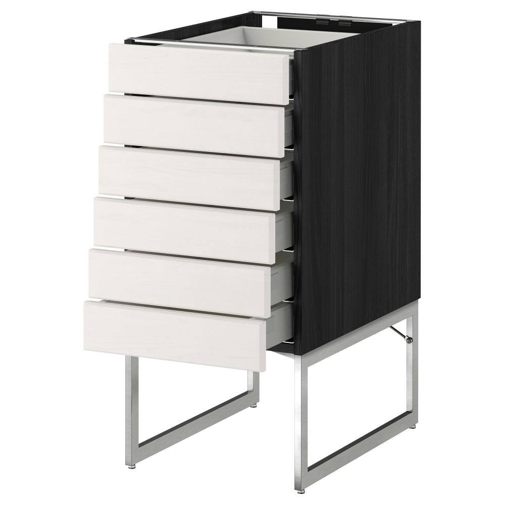 Напольный шкаф 6 фронтальных панелей, 6 нижних ящиков МЕТОД / МАКСИМЕРА, черный, Лаксарби белый - схема-чертеж с размерами
