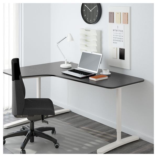 Угловой письменный стол левосторонний БЕКАНТ, черно-коричневый, белый (160x110 см) - фото 2