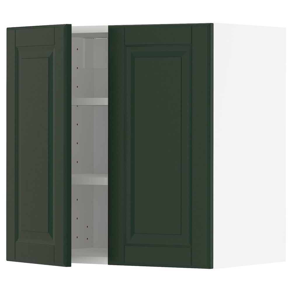 Навесной шкаф с полками/2дверцы, белый/Будбин темно-зеленый 60x60 см IKEA METOD МЕТОД 894.462.48 - фото 1