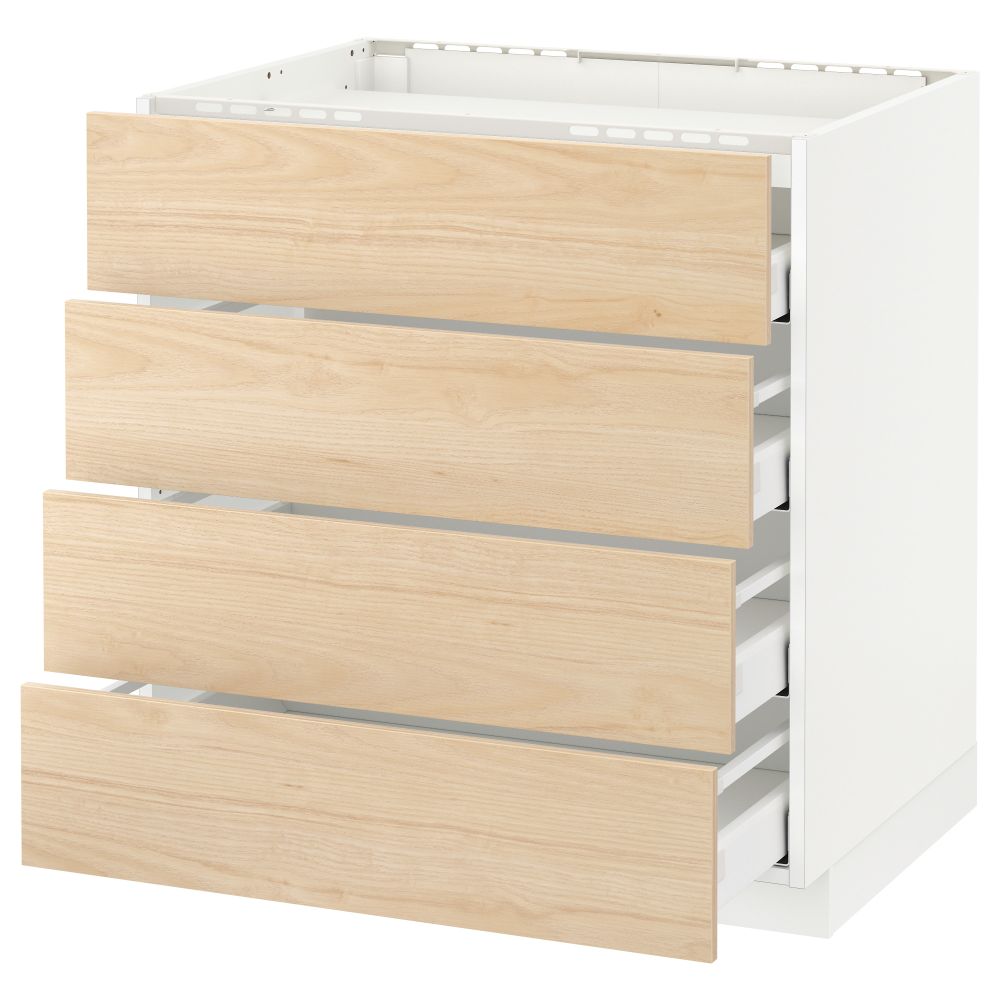 Напольный шкаф, 4 фронтальных панели, 4 ящика МЕТОД / МАКСИМЕРА, белый, Аскерсунд под светлый ясень ясень - схема-чертеж с размерами