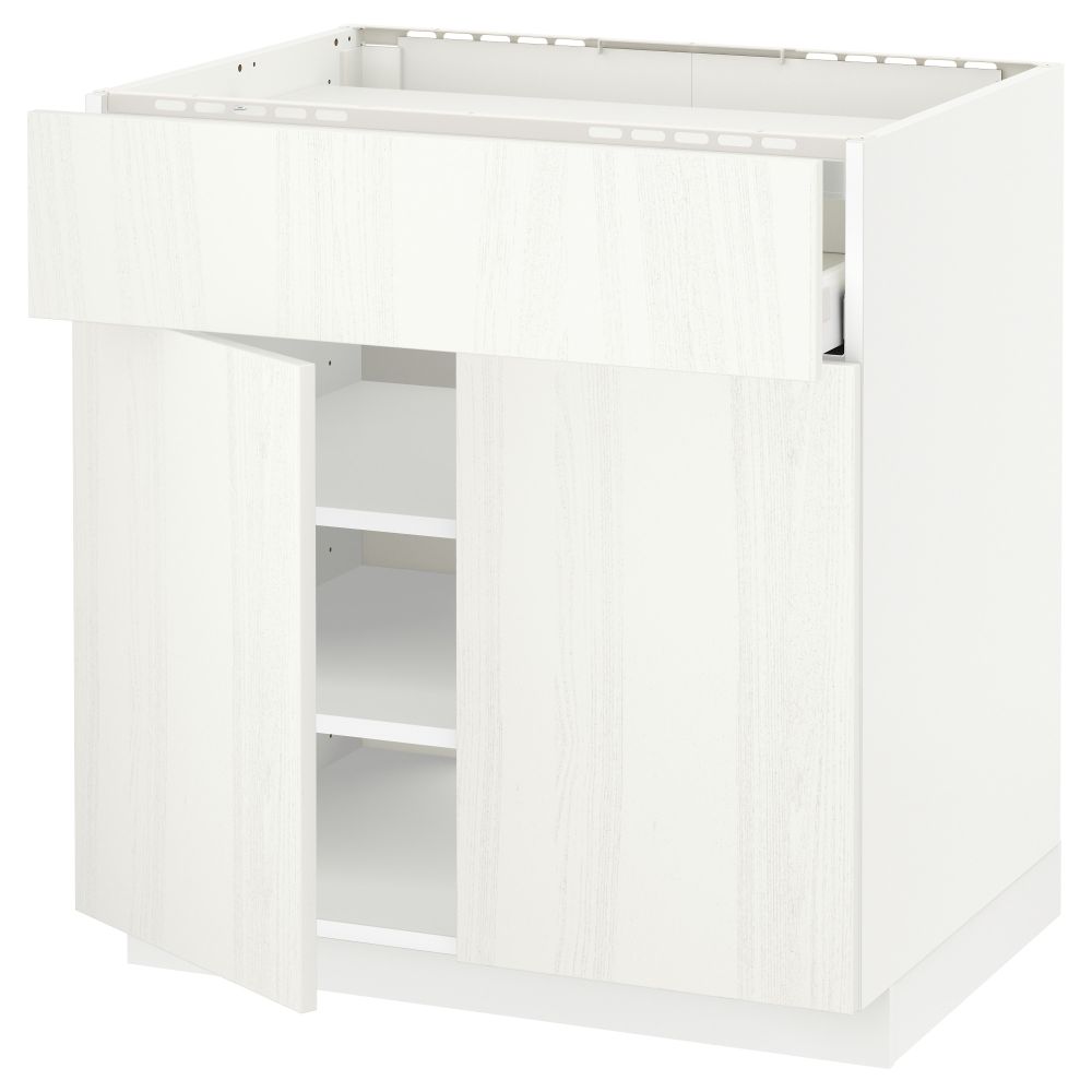 Напольный шкаф для варочной панели, ящик, полка, 2 дверцы МЕТОД / МАКСИМЕРА, белый, Росдаль белый - схема-чертеж с размерами
